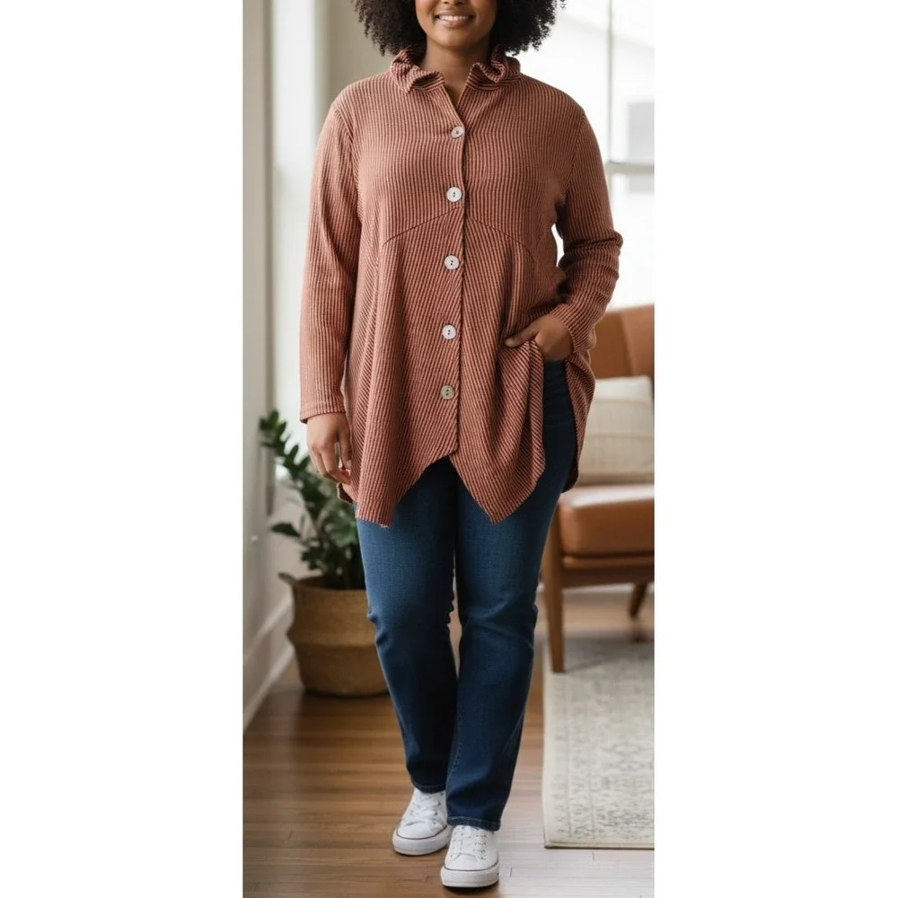 Soft Surroundings Sasha Orange Stripe Button Up Tunic Top Plus Size 1X Lagonlook - Picture 1 of 12